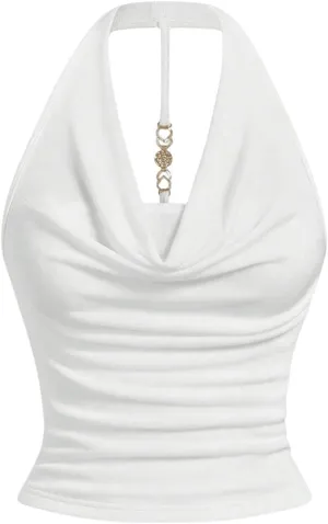 SOLY HUX Women's Halter Tops Draped Front Sleeveless Backless Y2K Crop Sexy Cami Tops Going Out Summer Outfits