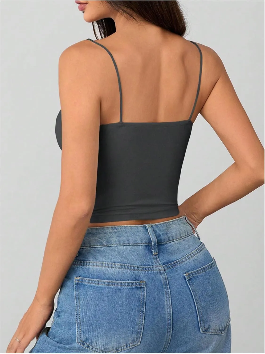 SOLY HUX Women's Spaghetti Strap Cami Tops Ruched Sleeveless Tight Fitted Camisoles Padded Crop Top