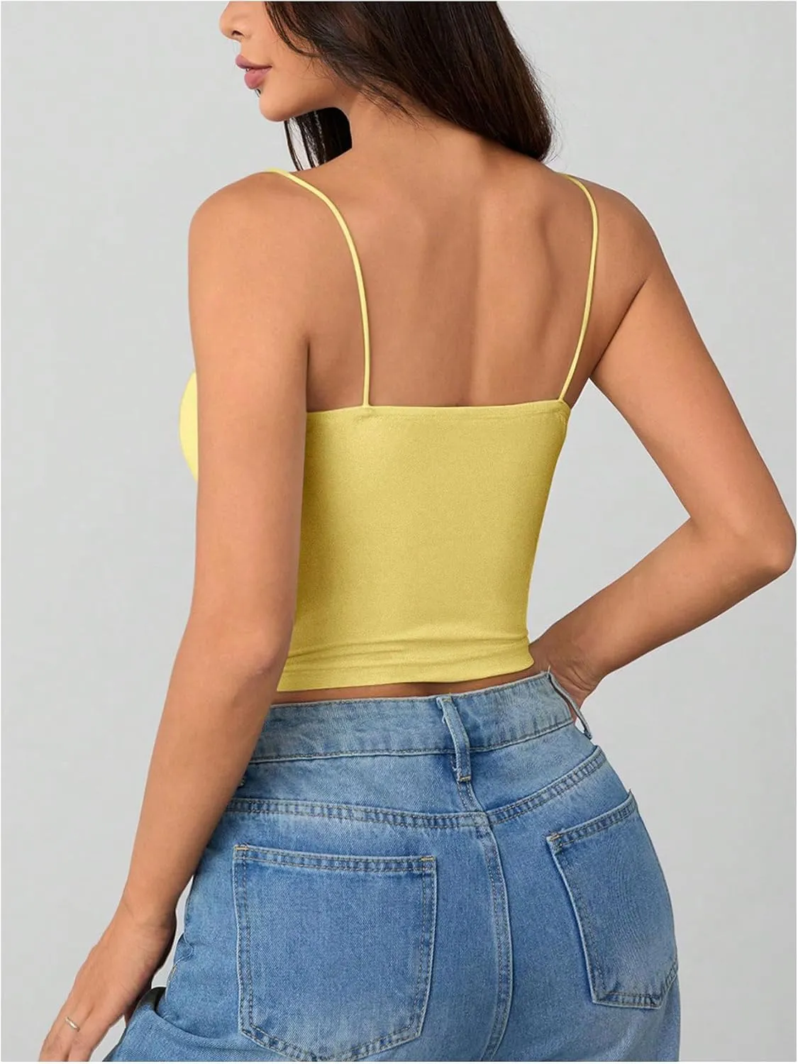 SOLY HUX Women's Spaghetti Strap Cami Tops Ruched Sleeveless Tight Fitted Camisoles Padded Crop Top