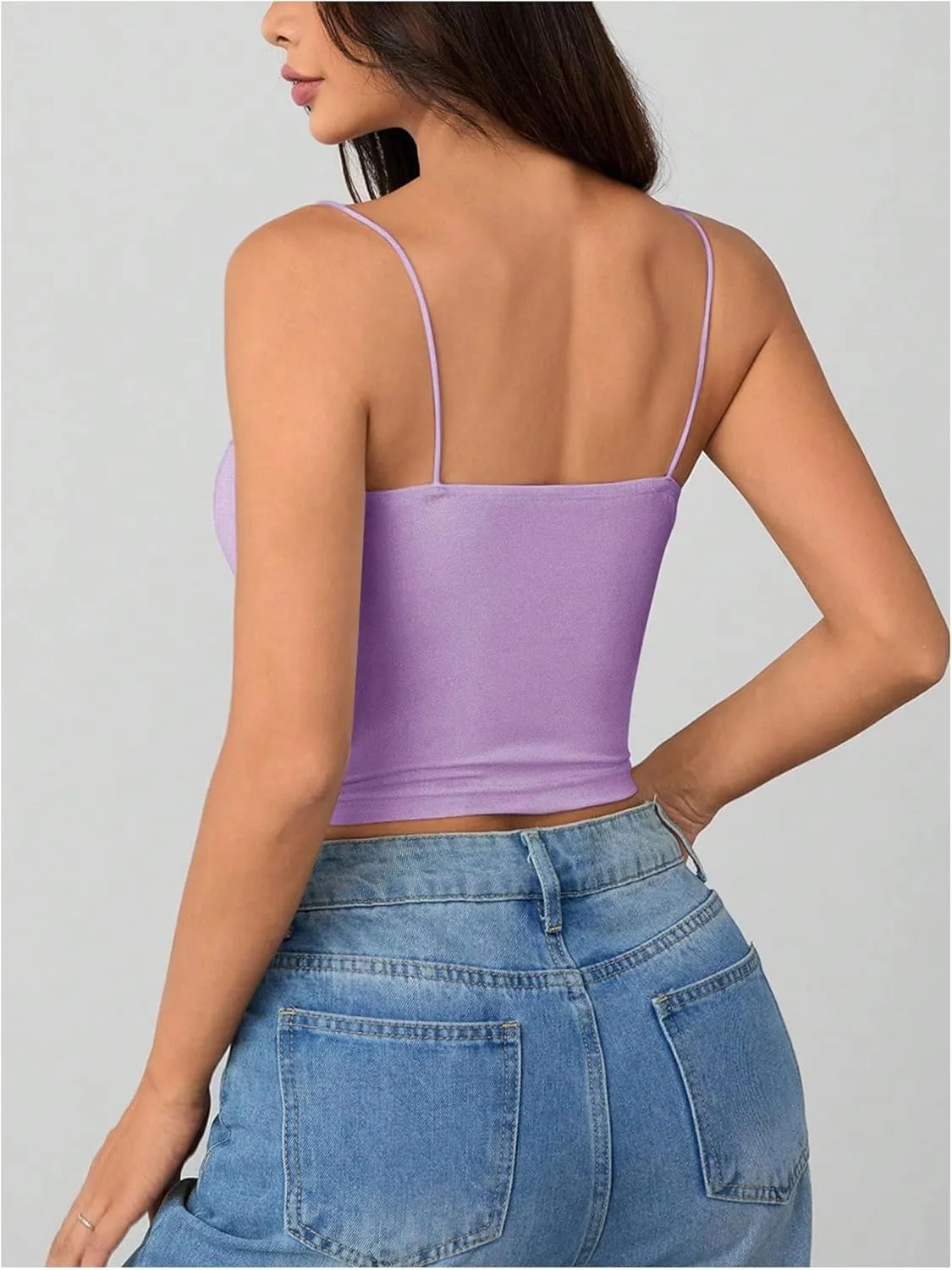 SOLY HUX Women's Spaghetti Strap Cami Tops Ruched Sleeveless Tight Fitted Camisoles Padded Crop Top