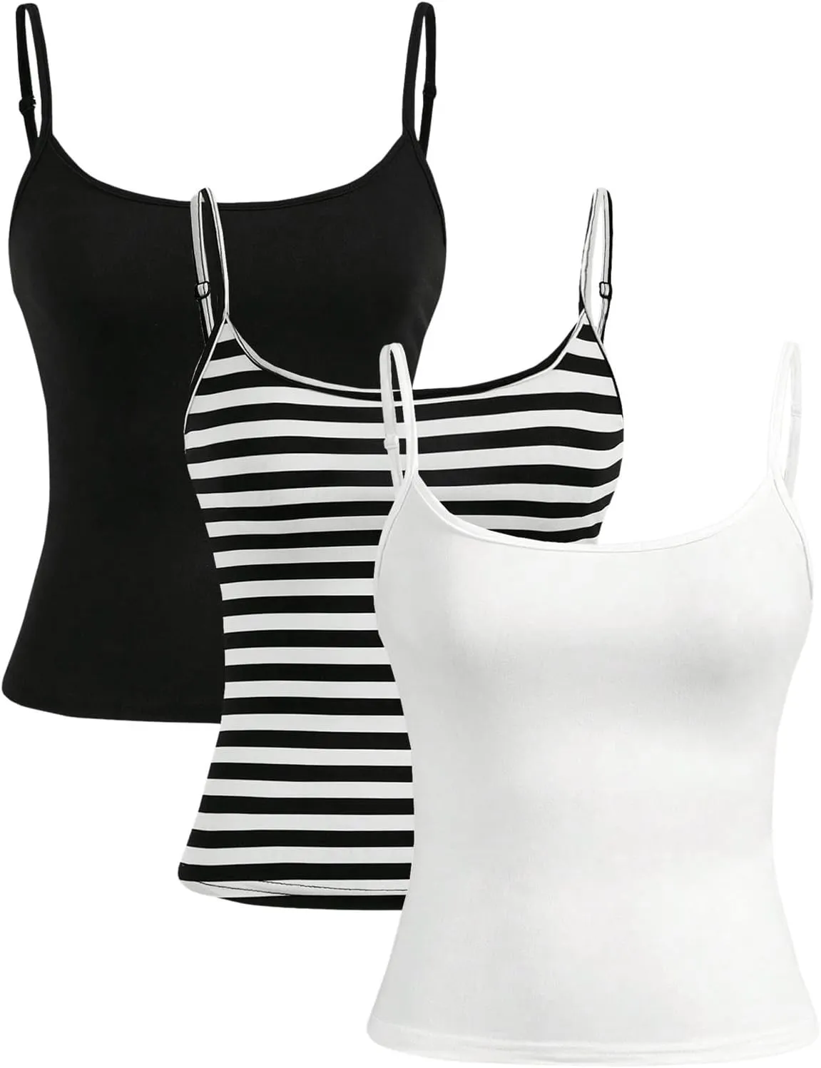 SOLY HUX Women's Spaghetti Strap Fitted Cami Top 3 Packs Camisole Striped Sleeveless Layer Tops