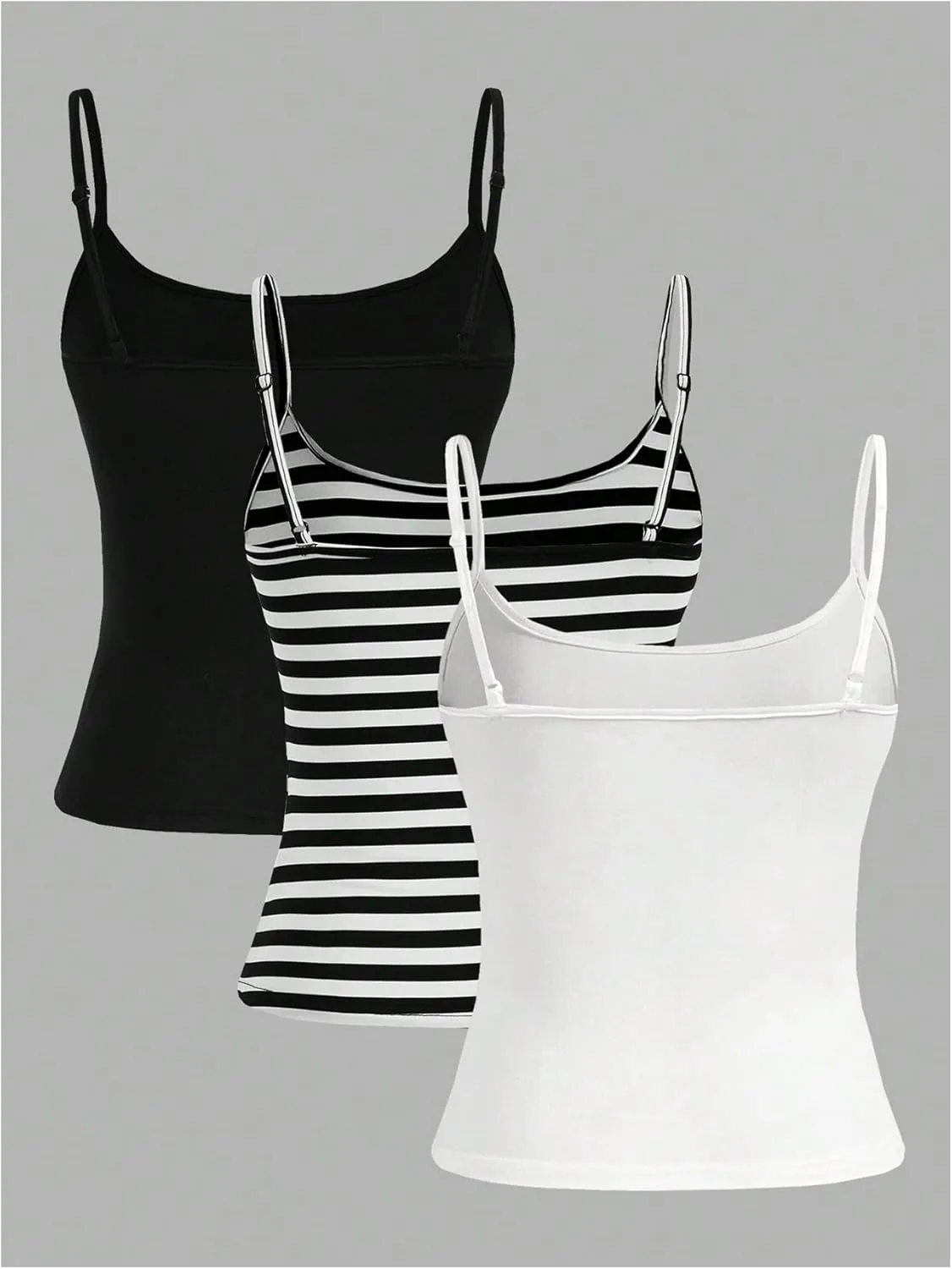 SOLY HUX Women's Spaghetti Strap Fitted Cami Top 3 Packs Camisole Striped Sleeveless Layer Tops
