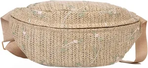 Straw Bag Beach Women Waist Pack Purse Casual Large Belt Bags Pouch Travel Phone Bag Fanny Packs Hip Pockets, 17x14x1cm, Khaki