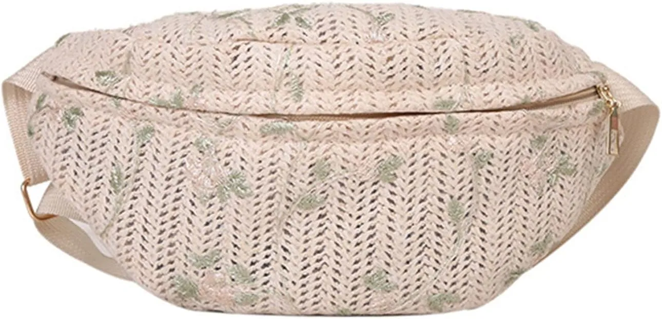 Straw Bag Beach Women Waist Pack Purse Casual Large Belt Bags Pouch Travel Phone Bag Fanny Packs Hip Pockets, White, 17 x 14 x 1cm / 6.69 x 5.51 x 0.39in