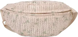 Straw Bag Beach Women Waist Pack Purse Casual Large Belt Bags Pouch Travel Phone Bag Fanny Packs Hip Pockets, White, 17 x 14 x 1cm / 6.69 x 5.51 x 0.39in