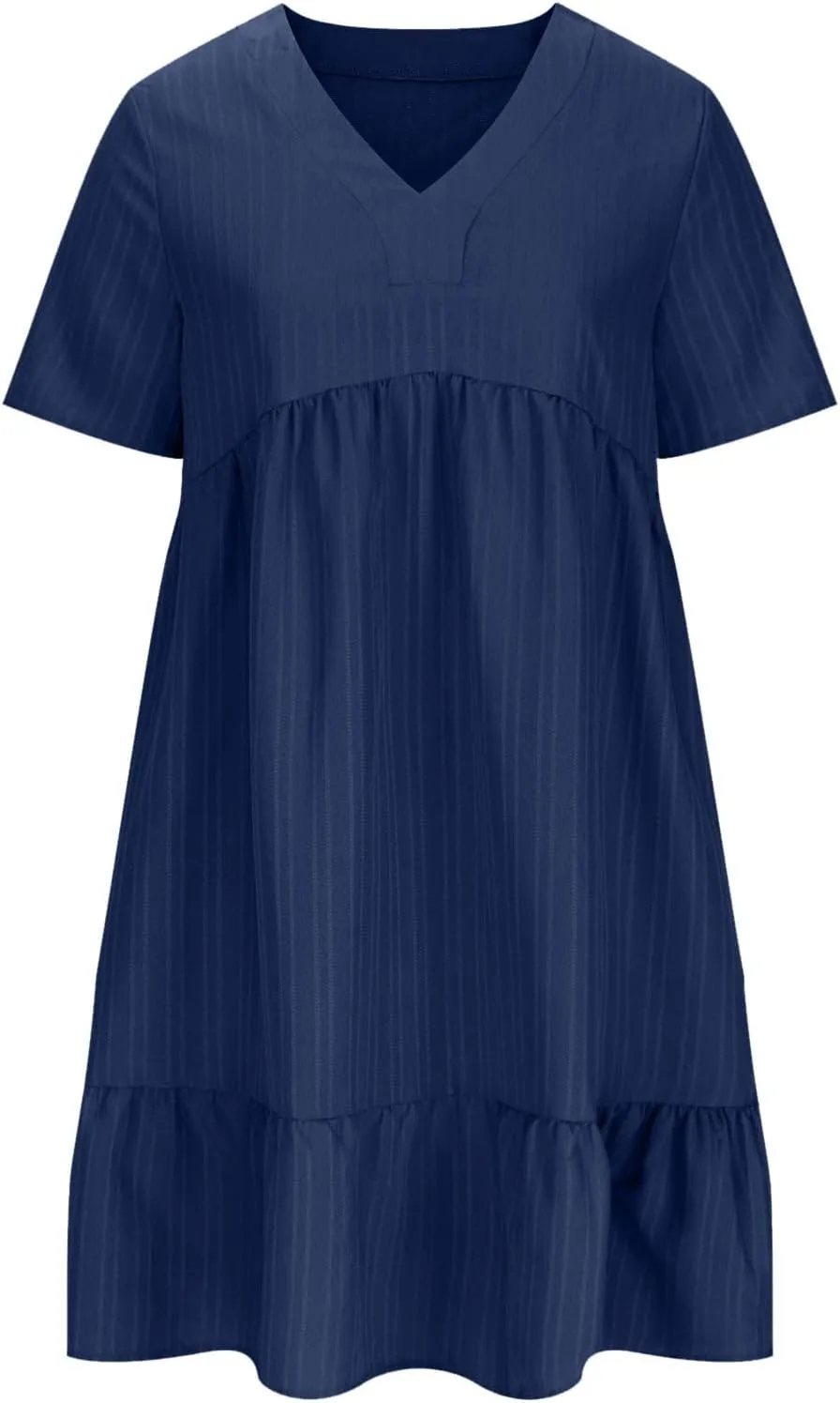 Summer Dress for Women 2025 Casual V Neck Short Sleeve Swing Midi Dresses Ruffle Tiered Flowy Beach A-Line Sundress