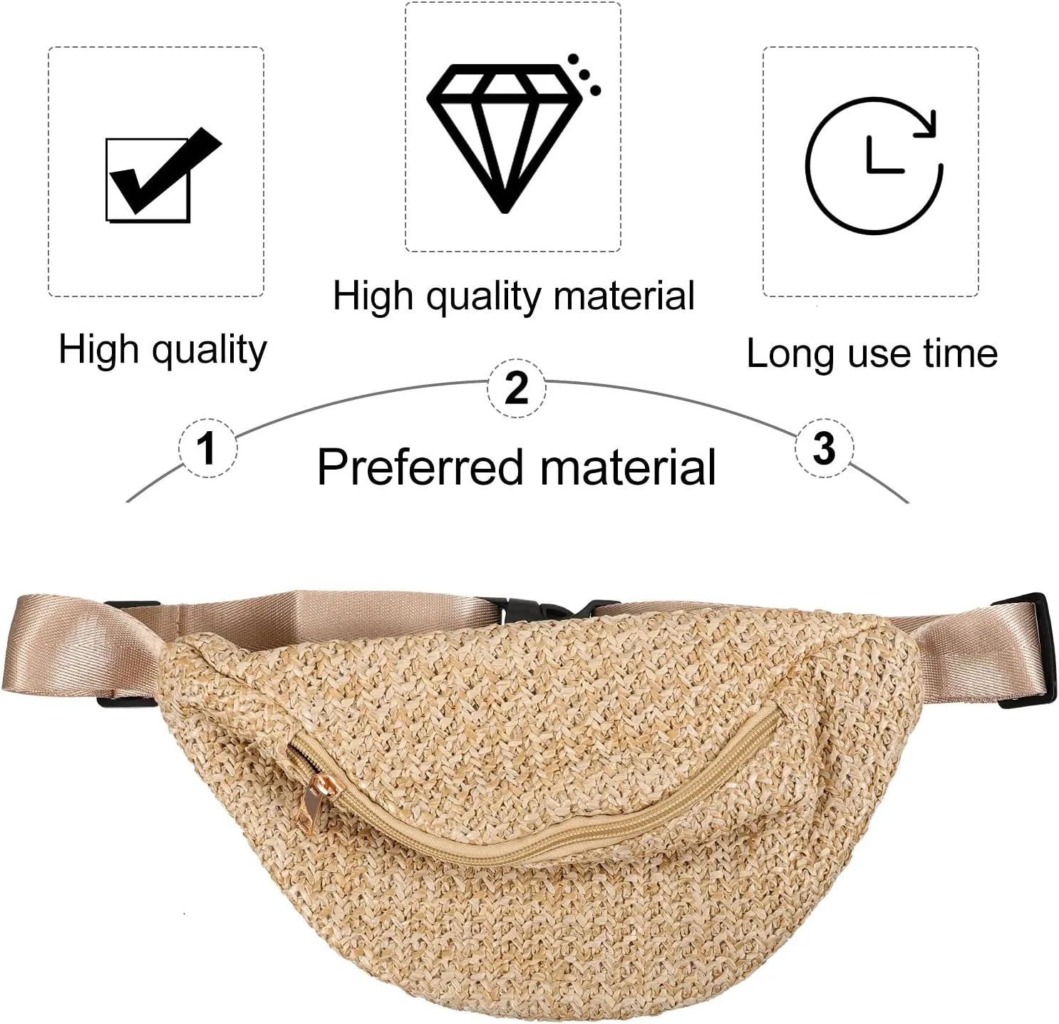 Summer Straw Woven Waist Bag - Crossbody Chest Pouch for Women, Ideal for Hiking, Biking, Dog Walking, and Outdoor Activities, 12.20 X 6.29 X 0.78 Inches, Brown