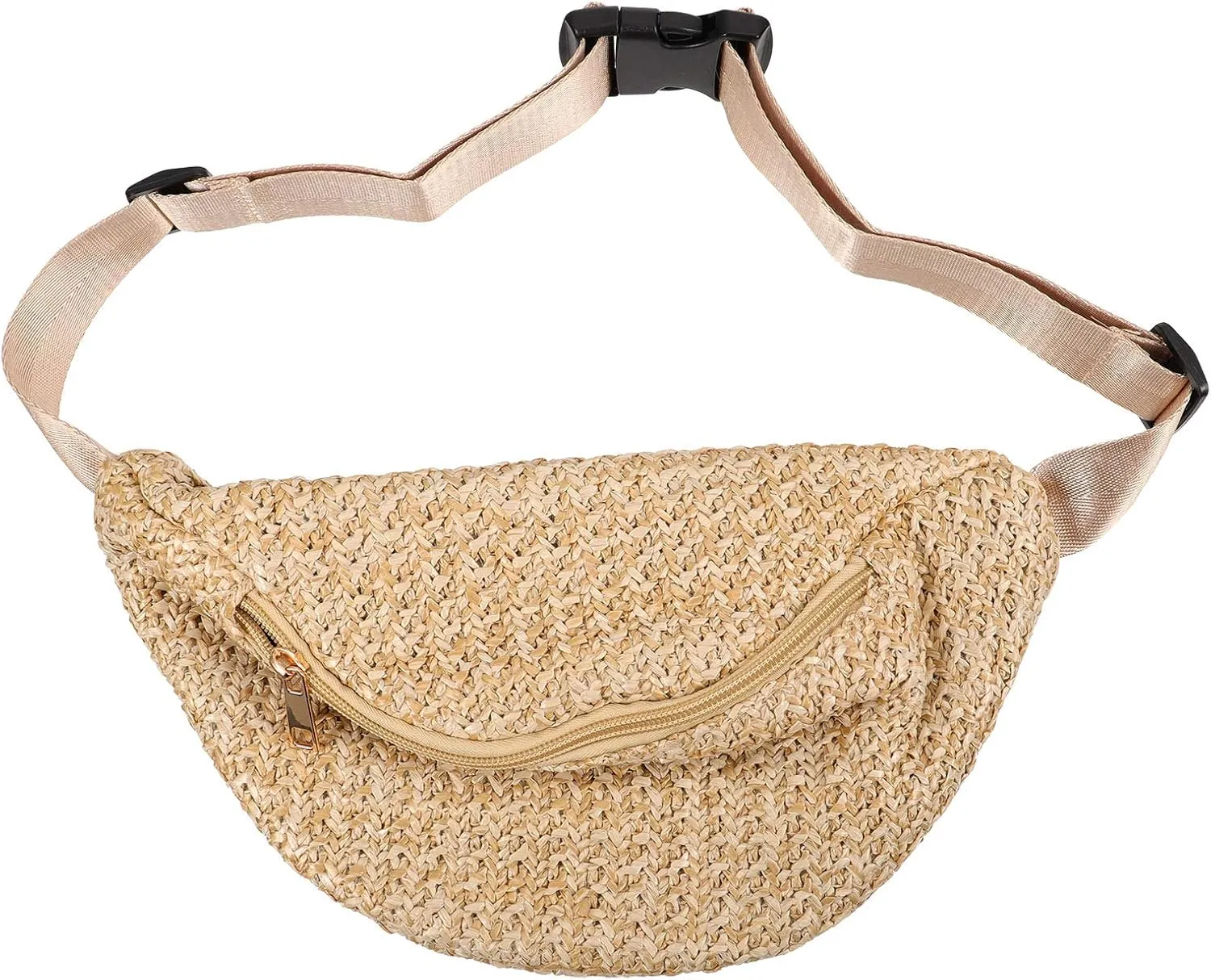 Summer Straw Woven Waist Bag - Crossbody Chest Pouch for Women, Ideal for Hiking, Biking, Dog Walking, and Outdoor Activities, 12.20 X 6.29 X 0.78 Inches, Brown