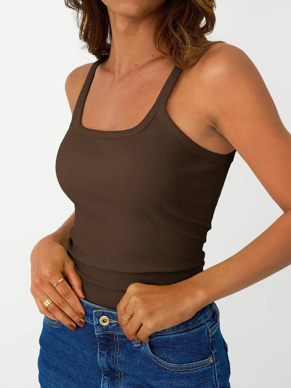SUNBS Tank Tops for Women Ribbed Spaghetti Strap Camisole Racerback Summer Workout Tops Trendy Clothes Going Out 2025 3Pack