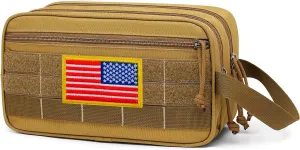 Tactical Toiletry Bag for Men Brown Polyester Travel Organizer Water-Resistant Dopp Kit with Compartments Durable Compact Shaving Bag with Large Capacity for Camping Military and Outdoor Use