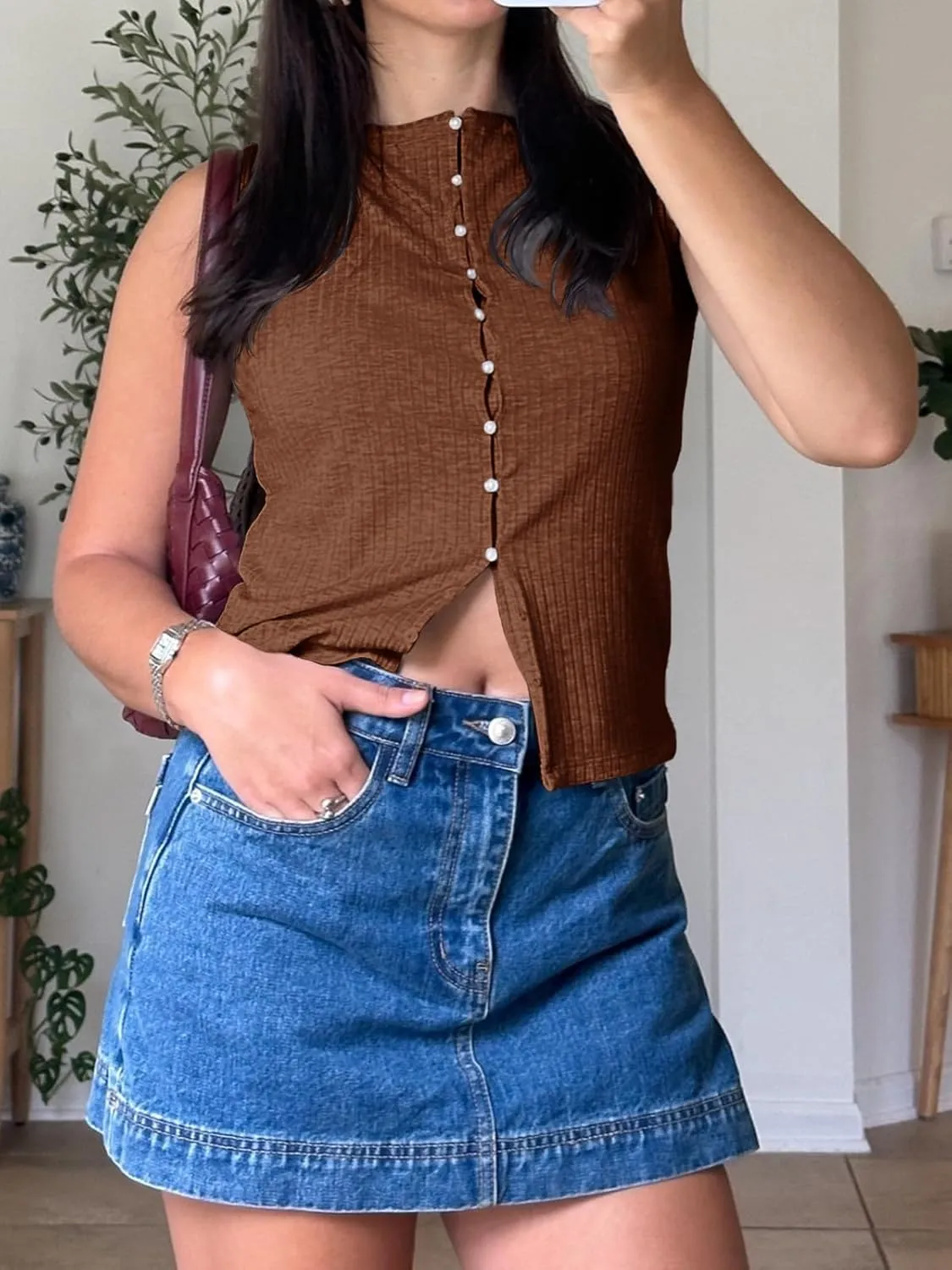 Tankaneo Womens Going Out Tops Summer Button Down Ribbed Tank Shirts Cropped Cute Y2k Vest Tops 2025 Fashion Outfits