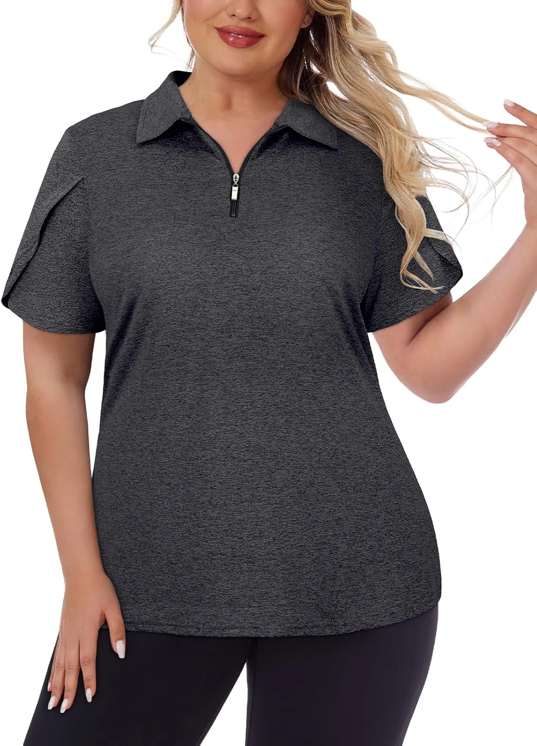 Tanst Sky Women's Plus Size Golf Polo Shirts Zip Up Short Sleeve Tops Loose Fit UPF 50  Tennis Workout Apparel XL-5XL