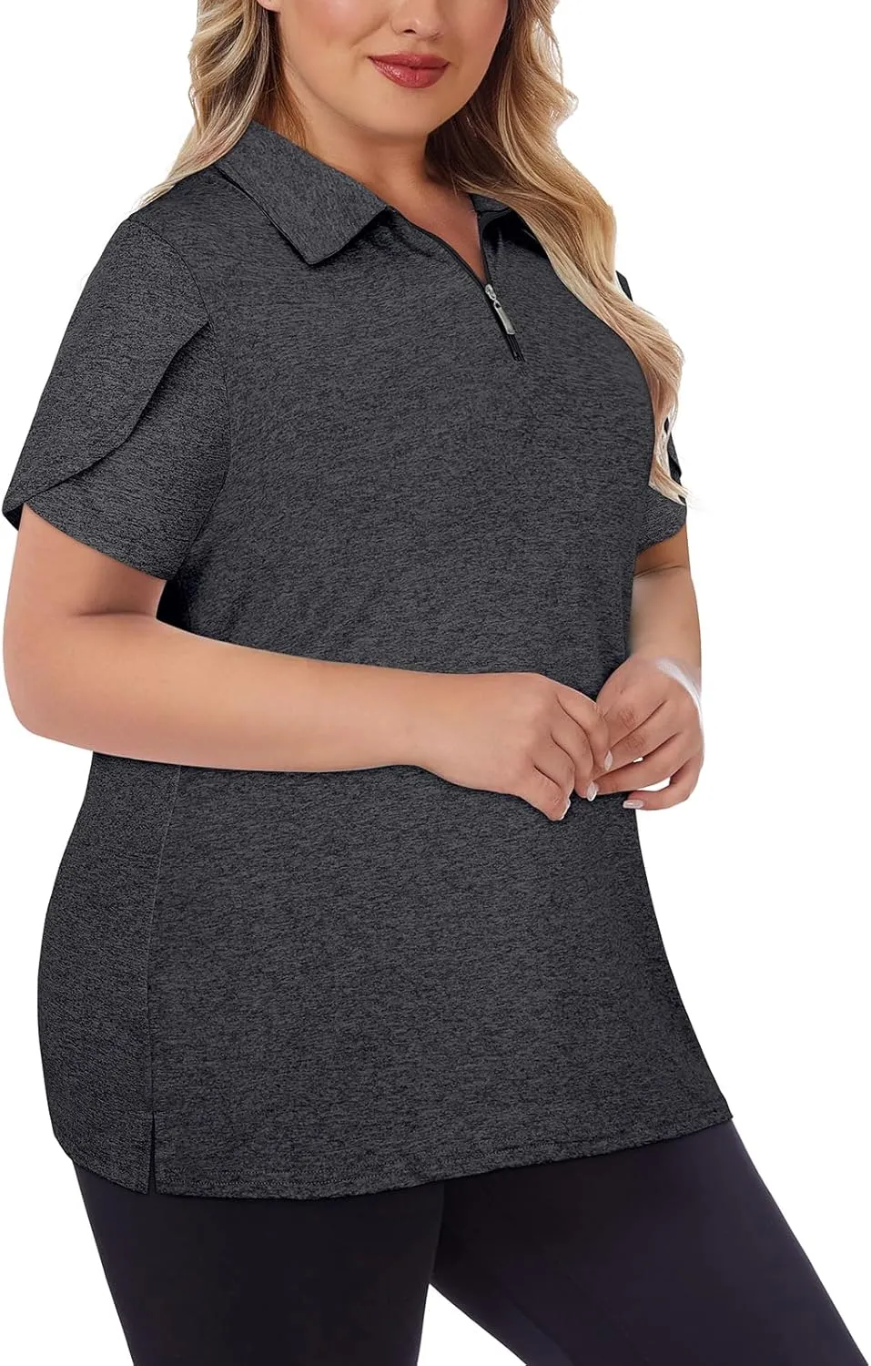 Tanst Sky Women's Plus Size Golf Polo Shirts Zip Up Short Sleeve Tops Loose Fit UPF 50  Tennis Workout Apparel XL-5XL