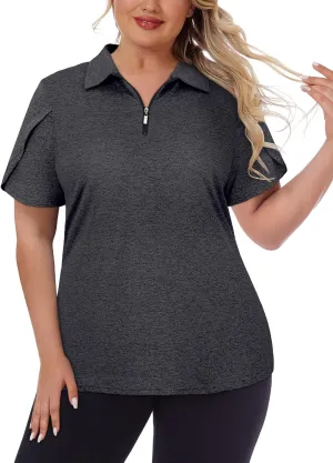 Tanst Sky Women's Plus Size Golf Polo Shirts Zip Up Short Sleeve Tops Loose Fit UPF 50  Tennis Workout Apparel XL-5XL