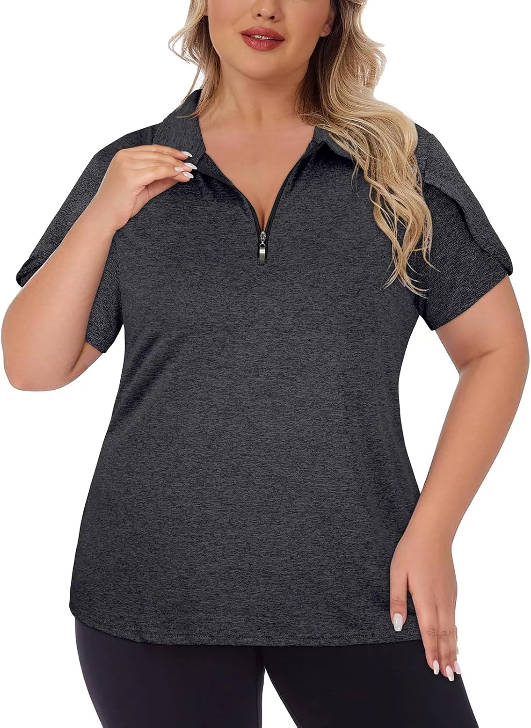 Tanst Sky Women's Plus Size Golf Polo Shirts Zip Up Short Sleeve Tops Loose Fit UPF 50  Tennis Workout Apparel XL-5XL