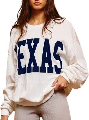 Texas Womens Sweatshirt Crewneck Long Sleeve Graphic Print Drop Shoulder Pullover Shirts Tops