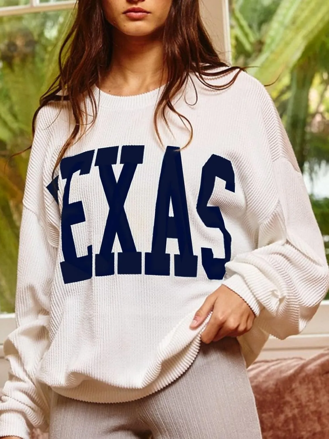 Texas Womens Sweatshirt Crewneck Long Sleeve Graphic Print Drop Shoulder Pullover Shirts Tops