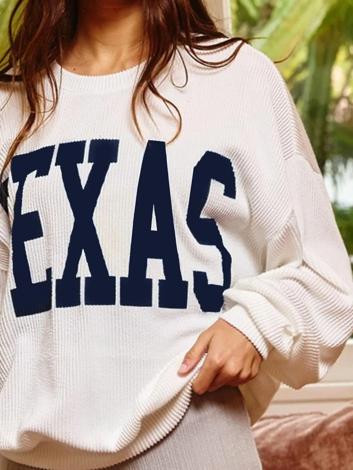Texas Womens Sweatshirt Crewneck Long Sleeve Graphic Print Drop Shoulder Pullover Shirts Tops
