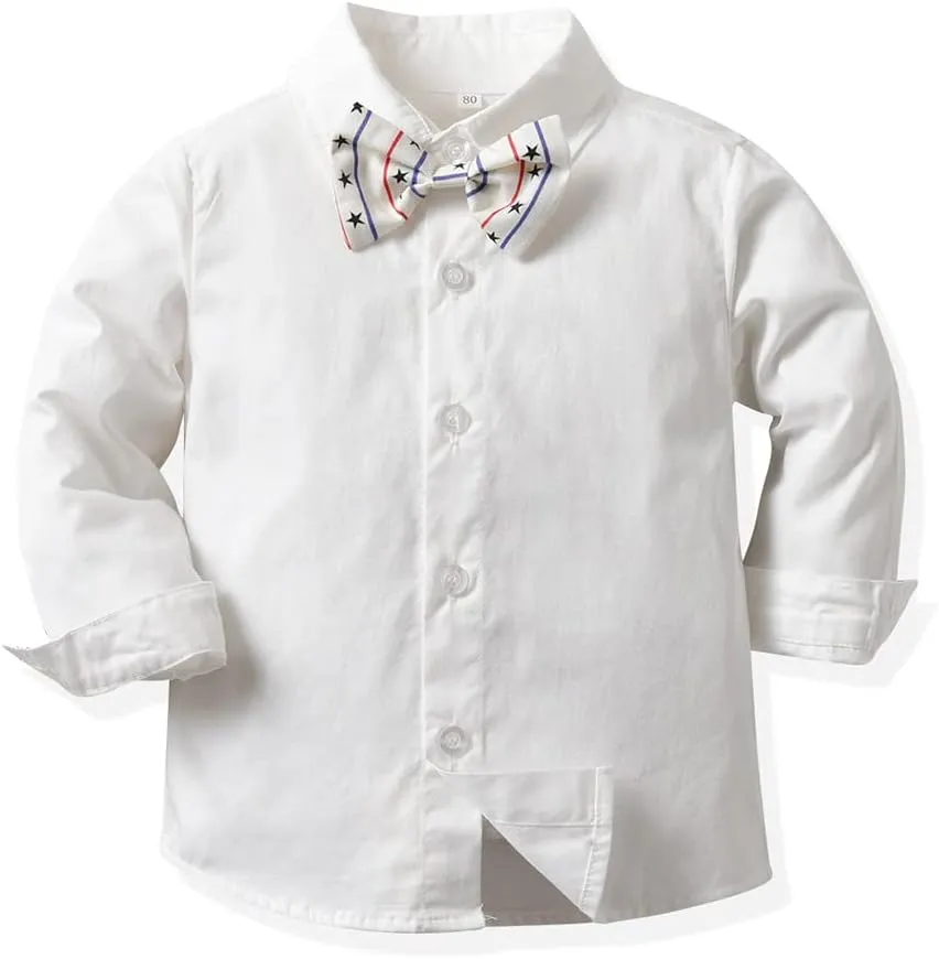 Toddler Boys Gentleman Outfits Long Sleeve White Bowtie Shirts Suspenders Pants Suits Tuxedos