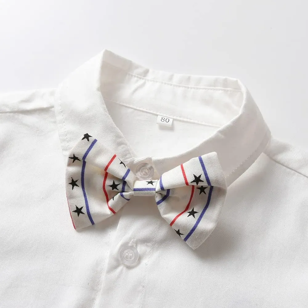 Toddler Boys Gentleman Outfits Long Sleeve White Bowtie Shirts Suspenders Pants Suits Tuxedos