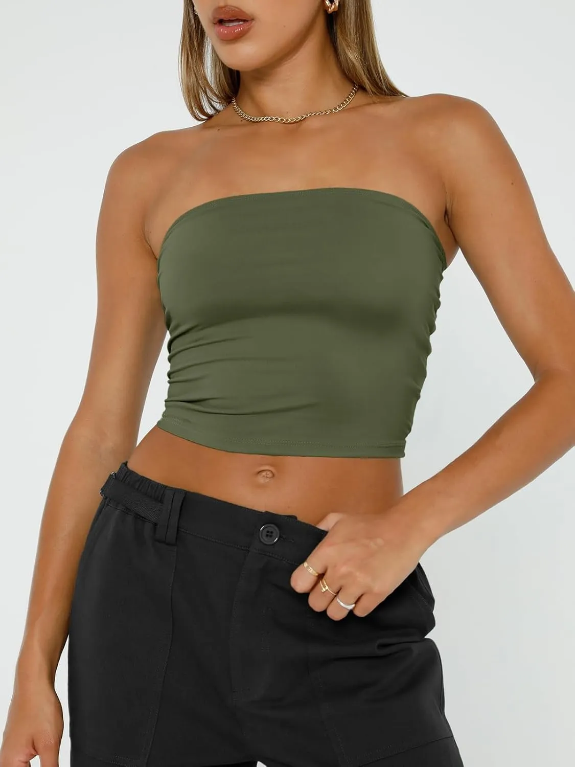 Trendy Queen Womens Tube Tops Strapless Crop Tops Basic Backless Sleeveless Bandeau Going Out Cute 2025 Summer Outfits