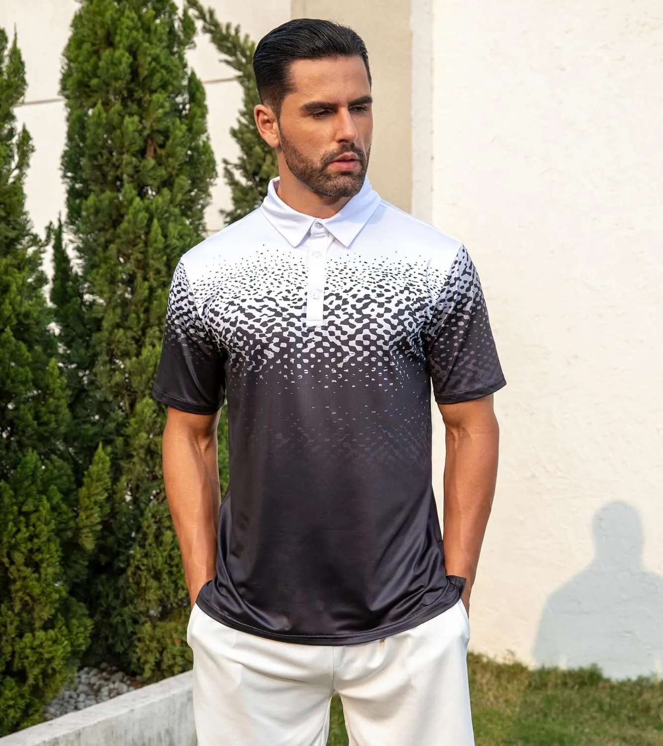 uideazone Mens Golf Shirt Dry Fit Athletic Polo Shirts Moisture Wicking Performance 3D Print Short Sleeve