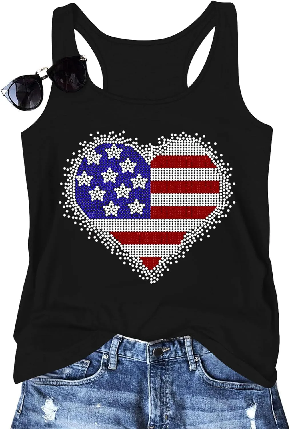 USA Tank Tops Women: Flag Sequin Tank Patriotic Shirts 4th of July Sleeveless T Shirt Summer Casual Bling Tops
