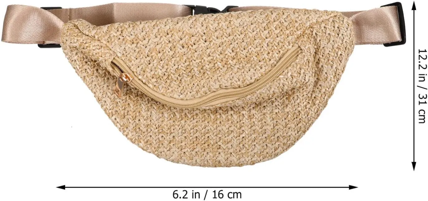 Vaguelly Straw Bag Crossbody Straps Waist Pouch for Summer Ideal for Shopping Travel Work