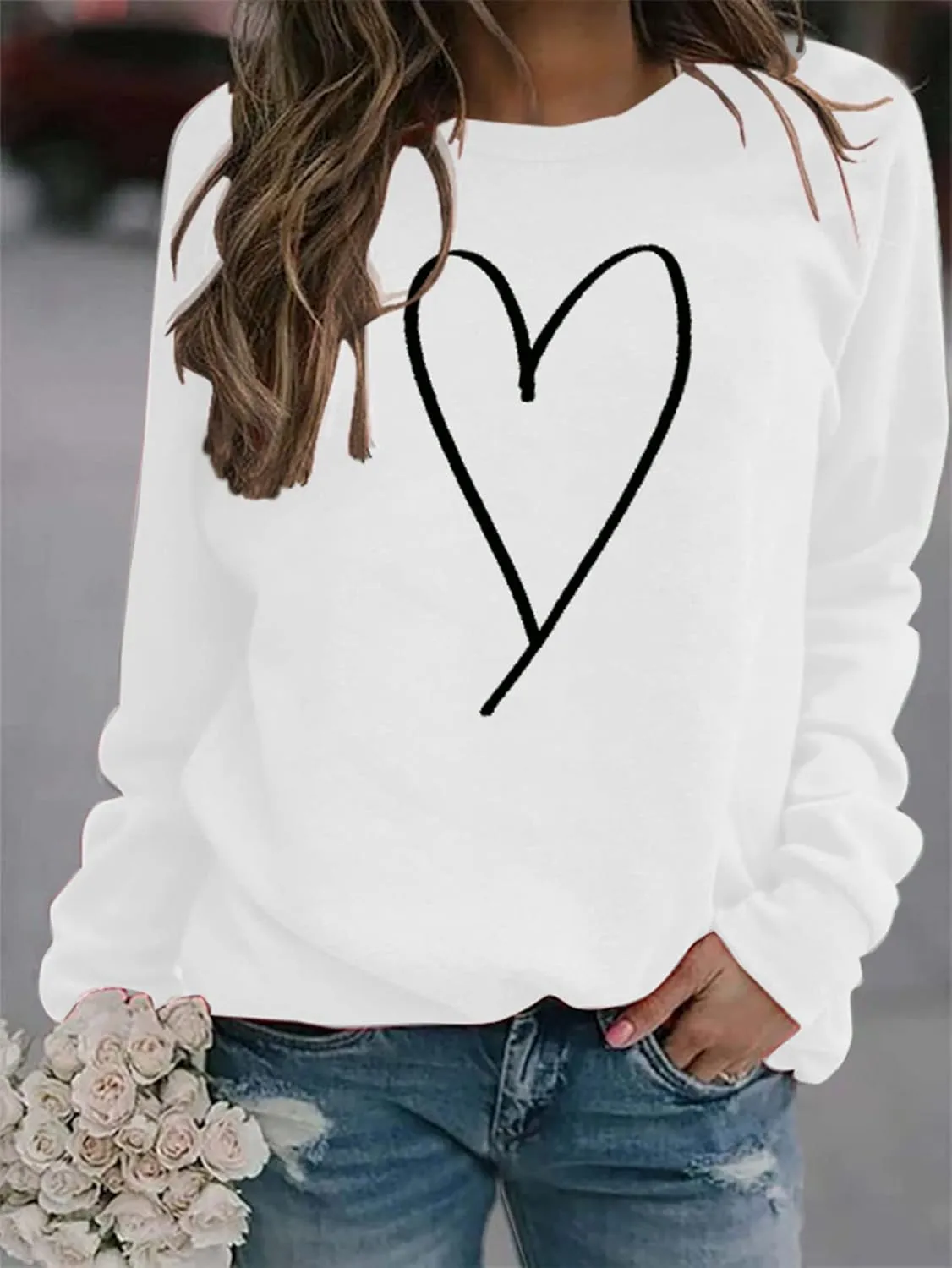 Valentines Crewneck Pullover Shirts Women Long Sleeve Love Heart Sweatshirts Graphic Lover Gift