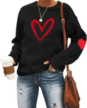 Valentines Sweatshirt Women Red Love Heart Graphic Crewneck Long Sleeve Shirts Valentine's Pullover Tops