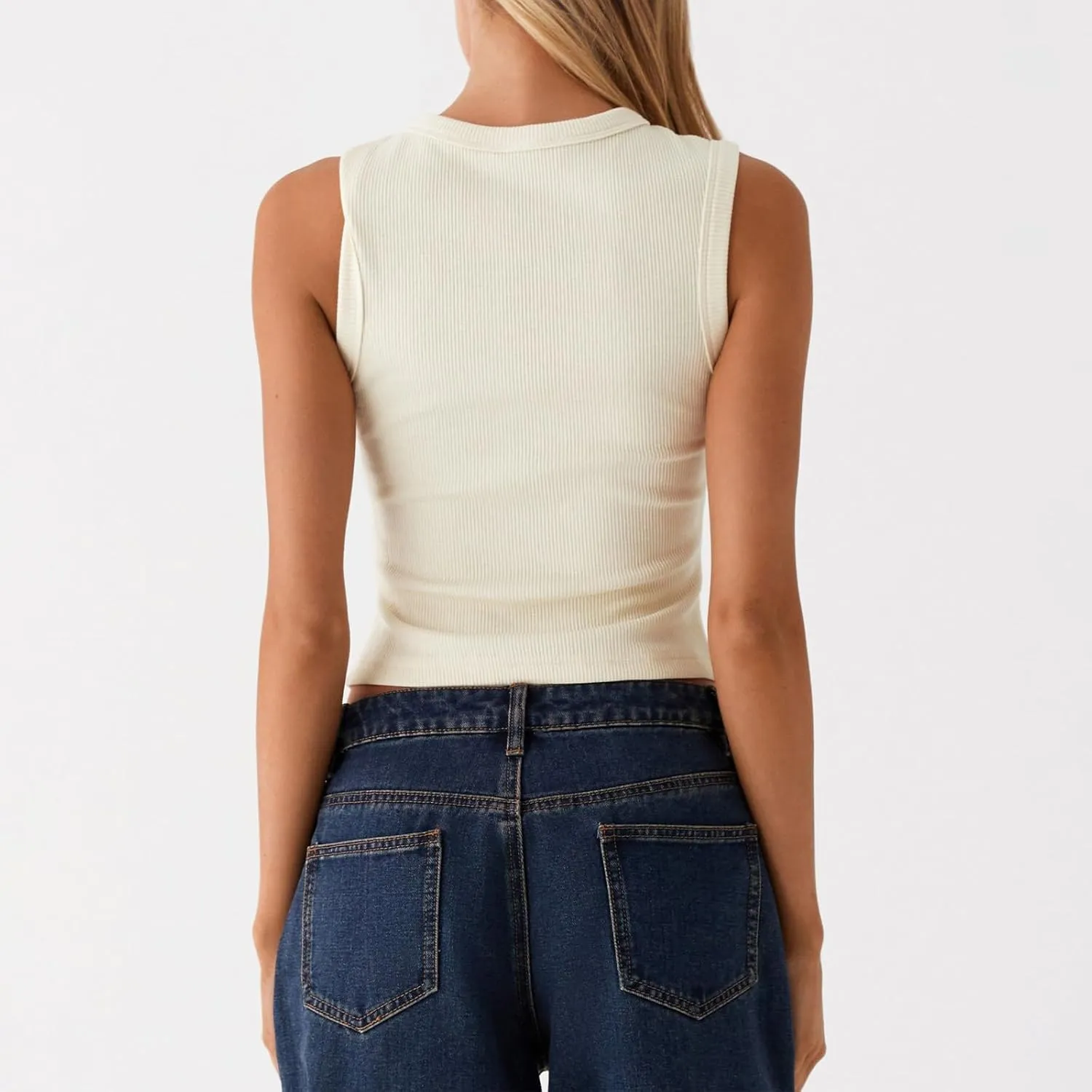 wdehow Women Y2k Ribbed Vest Button Down Solid Color V Neck Sleeveless Slim Fit Crop Going Out Tops