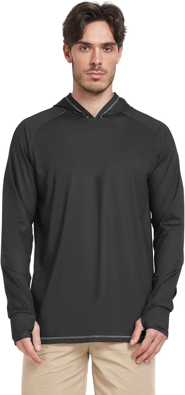 White and Black Regular Pattern Mens Hoodie Sun Protection Long Sleeve Sun Shirt With Hood UPF 50  Quick-Dry Mens Rash Guard Clothing Hood Shirts camisas para el sol
