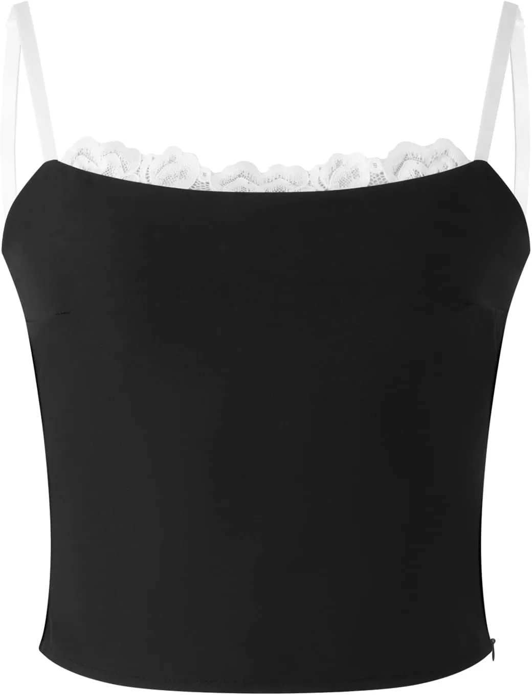 Women Black Low-Cut Lace Cami Tops Sexy Spaghetti Strap Crop Tank Tops Summer Camisole for Teen Girl Streetwear