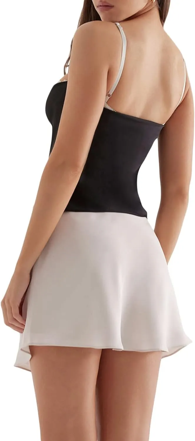 Women Black Low-Cut Lace Cami Tops Sexy Spaghetti Strap Crop Tank Tops Summer Camisole for Teen Girl Streetwear