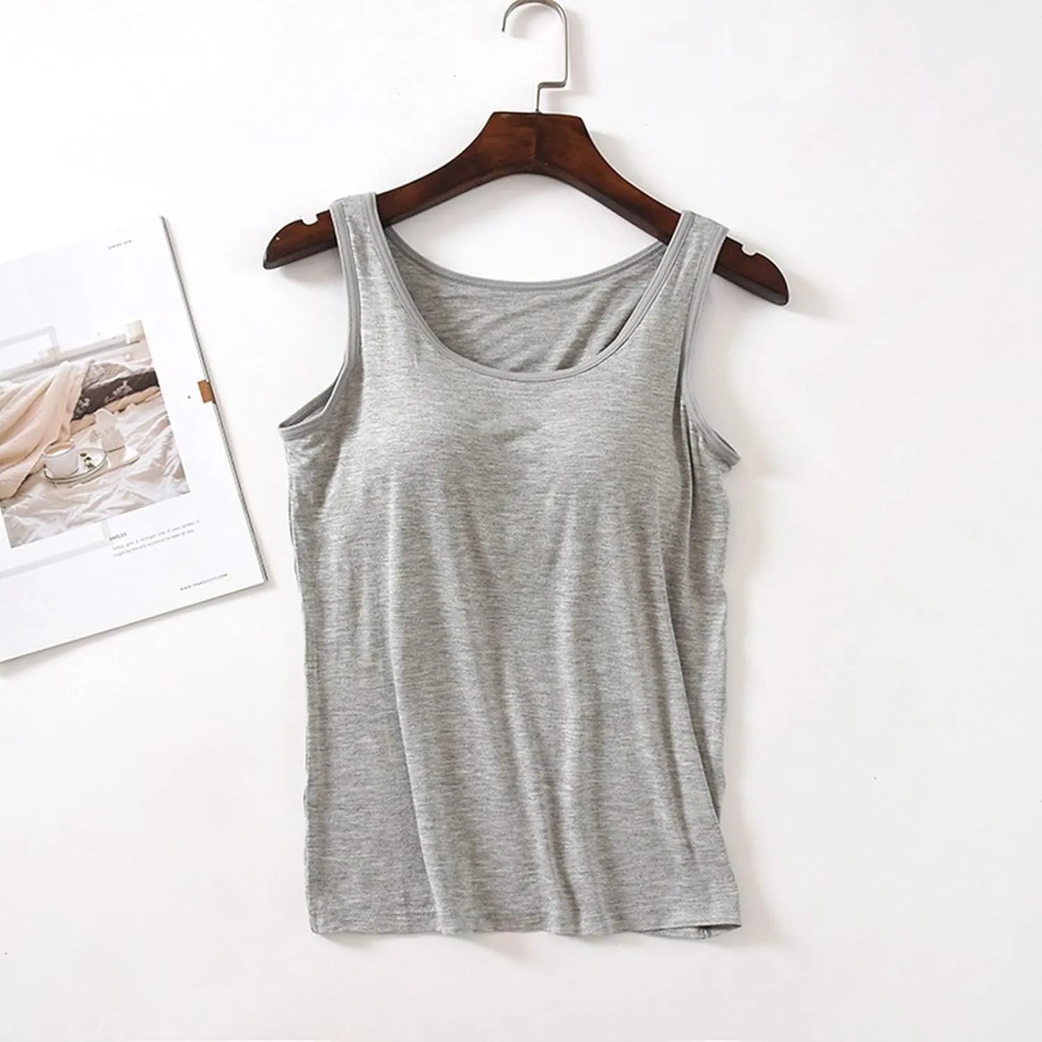 Women Built-in Bra Tank Tops Cotton Undershirt Shelf Bra Camisoles Sleeveless Gym Workout Yoga Tops Casual Basic Layer Camis