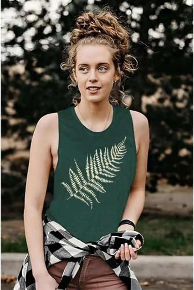 Women Leaf Graphic Tank Tops Summer Aesthetic Plant Print Hiking Adventure Sleeveless Casual Loose Blouse