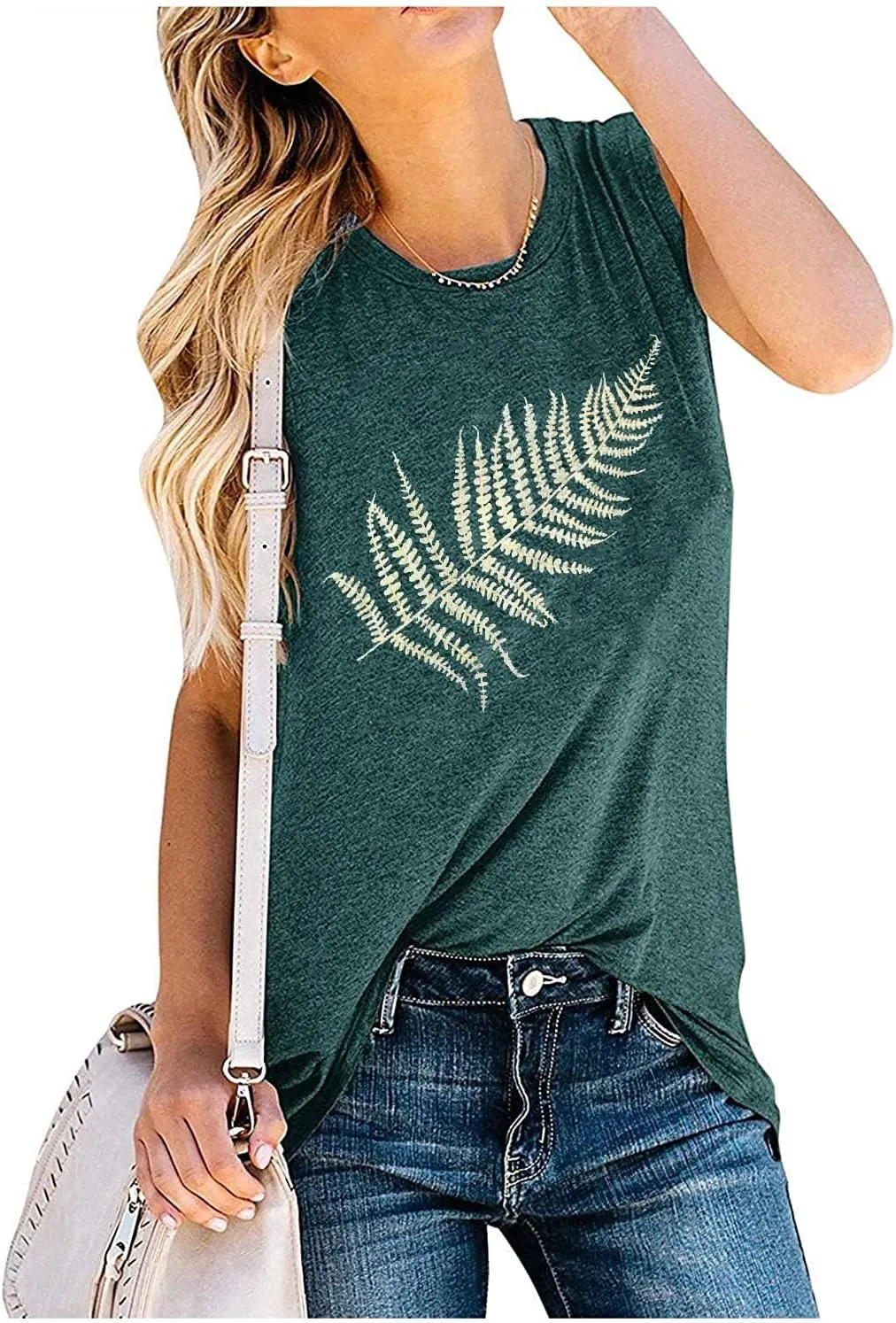 Women Leaf Graphic Tank Tops Summer Aesthetic Plant Print Hiking Adventure Sleeveless Casual Loose Blouse