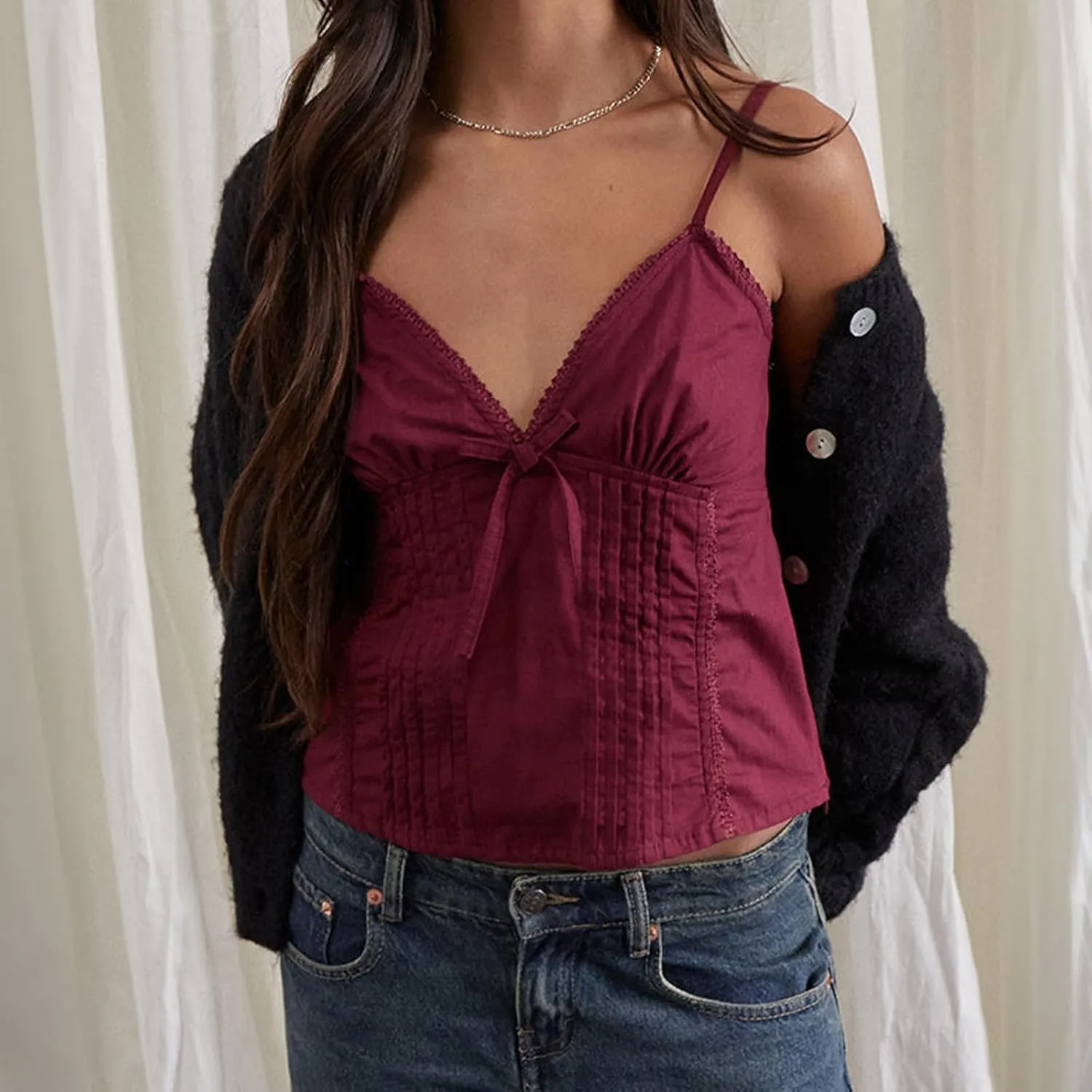 Women Summer Y2K Camisoles Sexy V-Neck Cute Ruffle Babydoll Spaghetti Strap Tank Bustier Going Out Tops