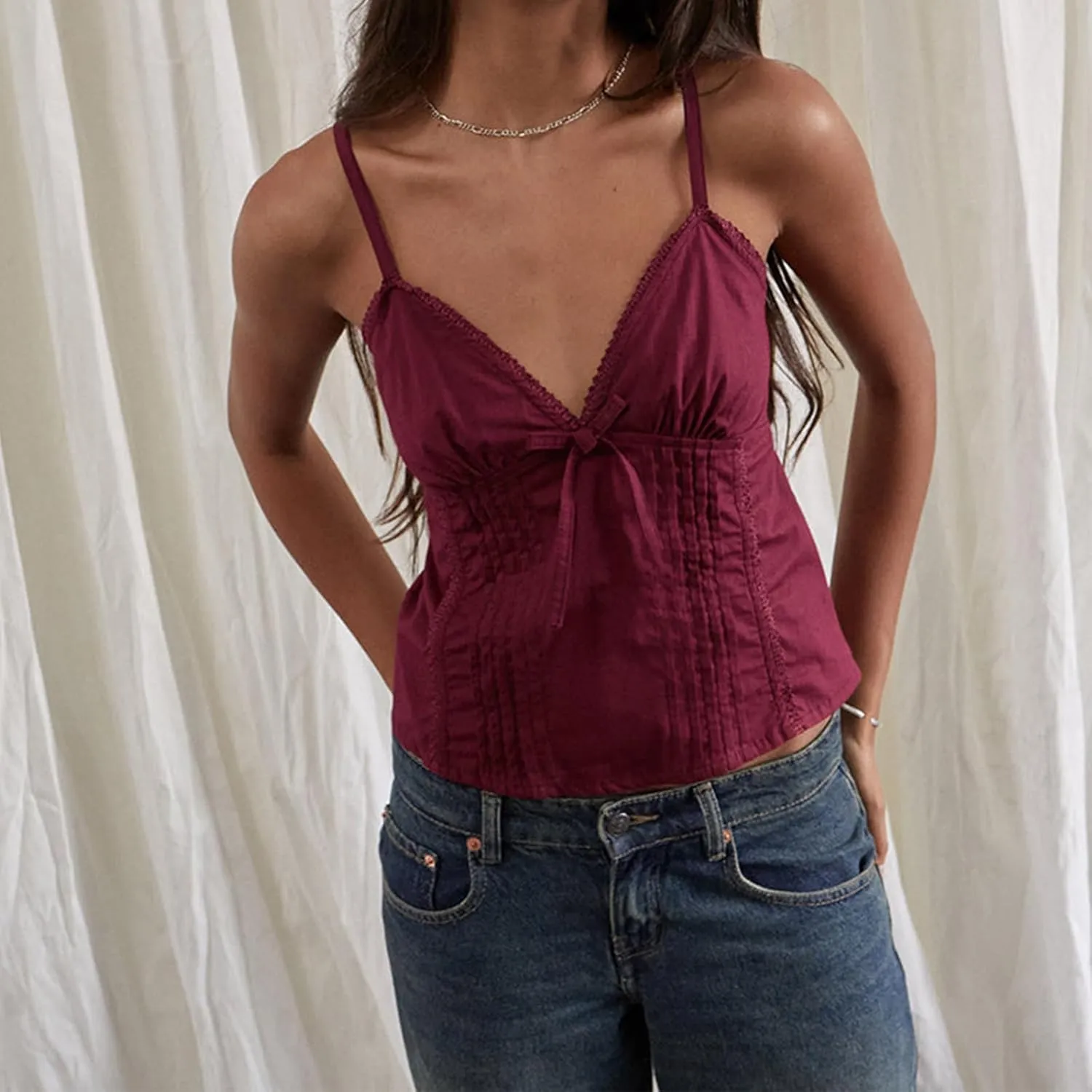 Women Summer Y2K Camisoles Sexy V-Neck Cute Ruffle Babydoll Spaghetti Strap Tank Bustier Going Out Tops