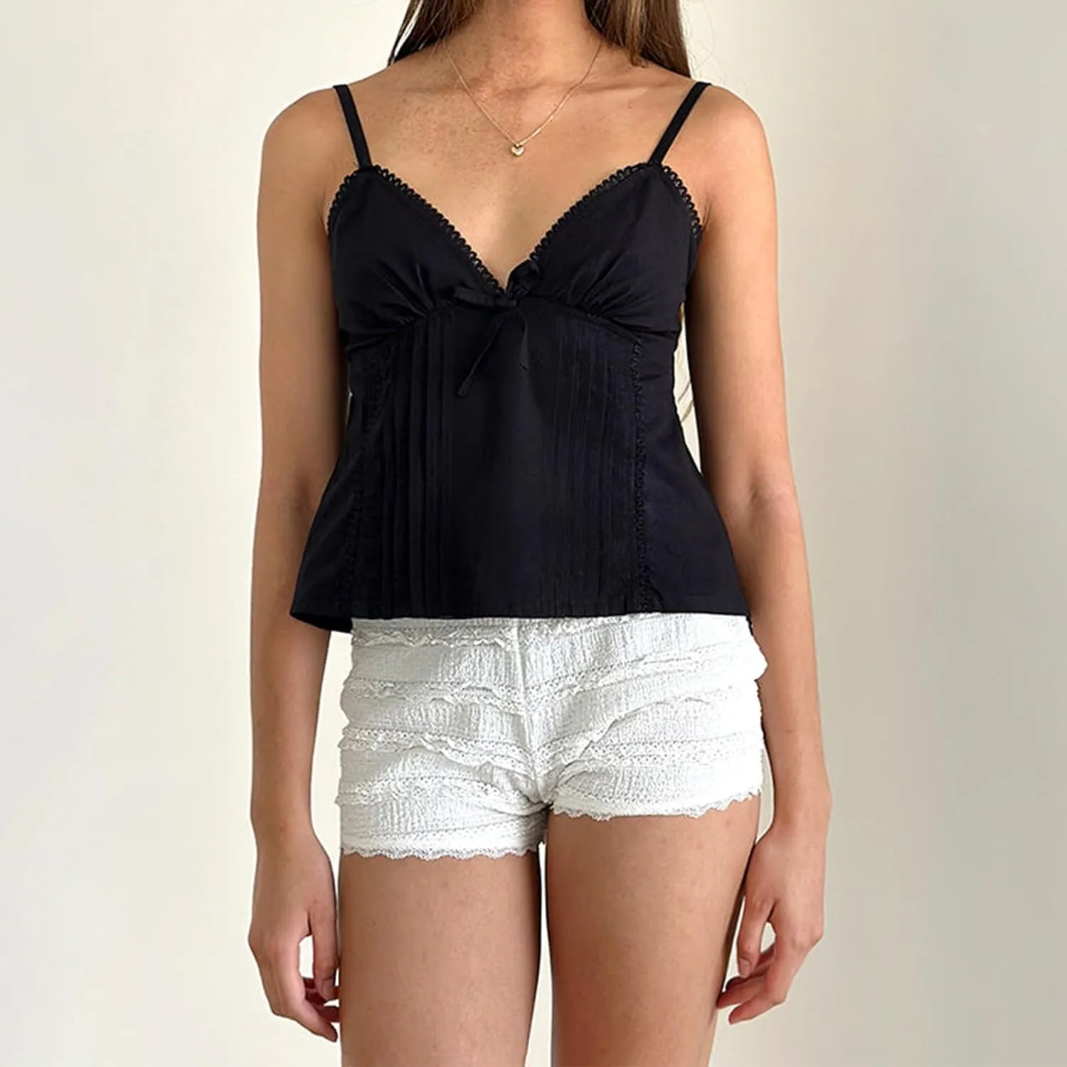Women Summer Y2K Camisoles Sexy V-Neck Cute Ruffle Babydoll Spaghetti Strap Tank Bustier Going Out Tops