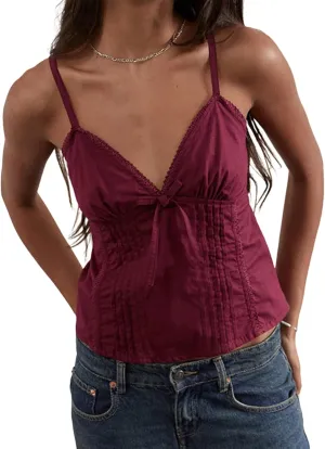 Women Summer Y2K Camisoles Sexy V-Neck Cute Ruffle Babydoll Spaghetti Strap Tank Bustier Going Out Tops