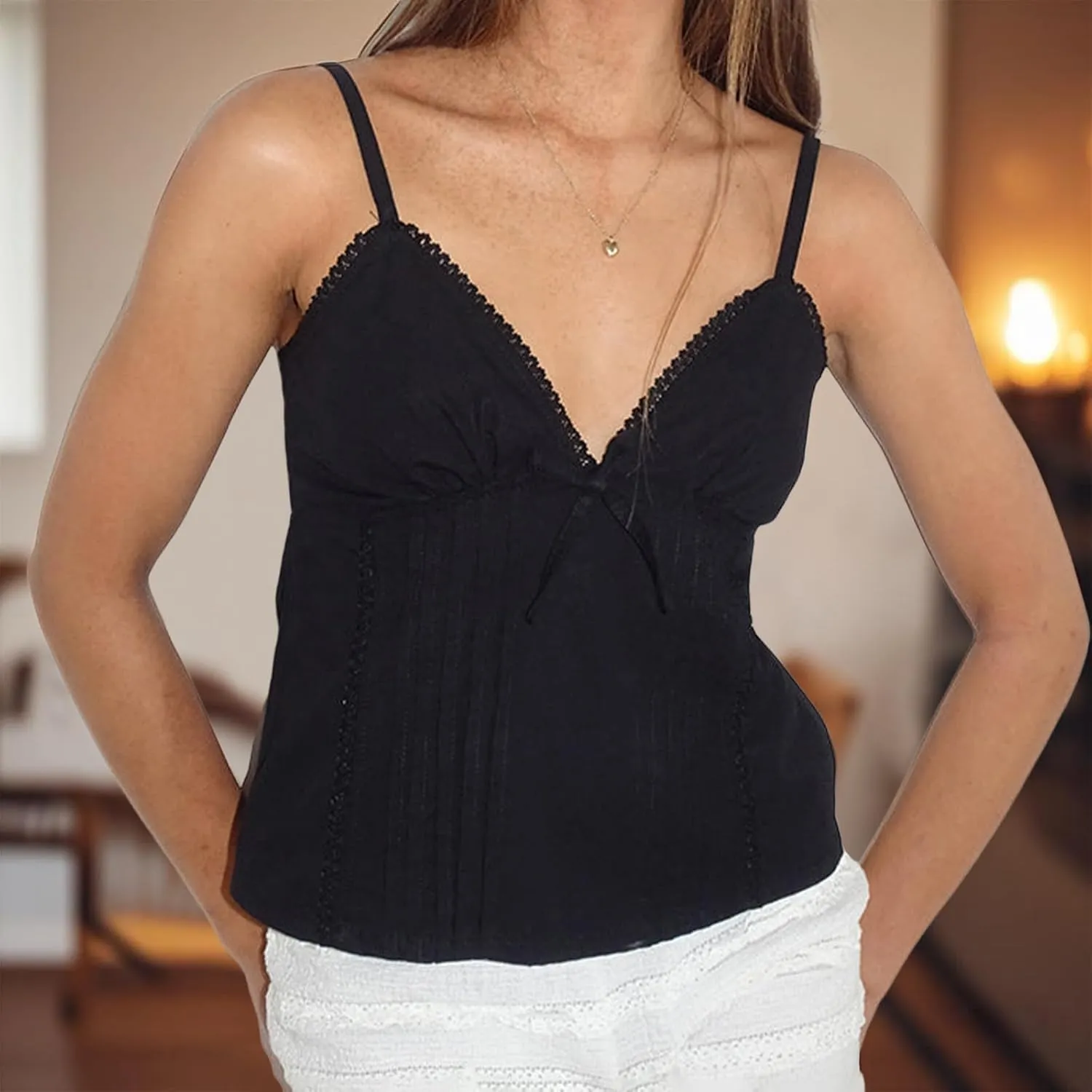 Women Summer Y2K Camisoles Sexy V-Neck Cute Ruffle Babydoll Spaghetti Strap Tank Bustier Going Out Tops