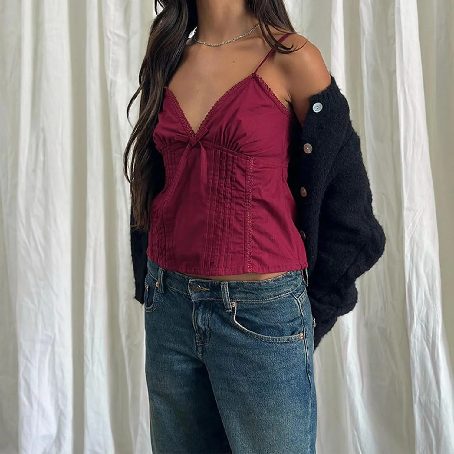 Women Summer Y2K Camisoles Sexy V-Neck Cute Ruffle Babydoll Spaghetti Strap Tank Bustier Going Out Tops