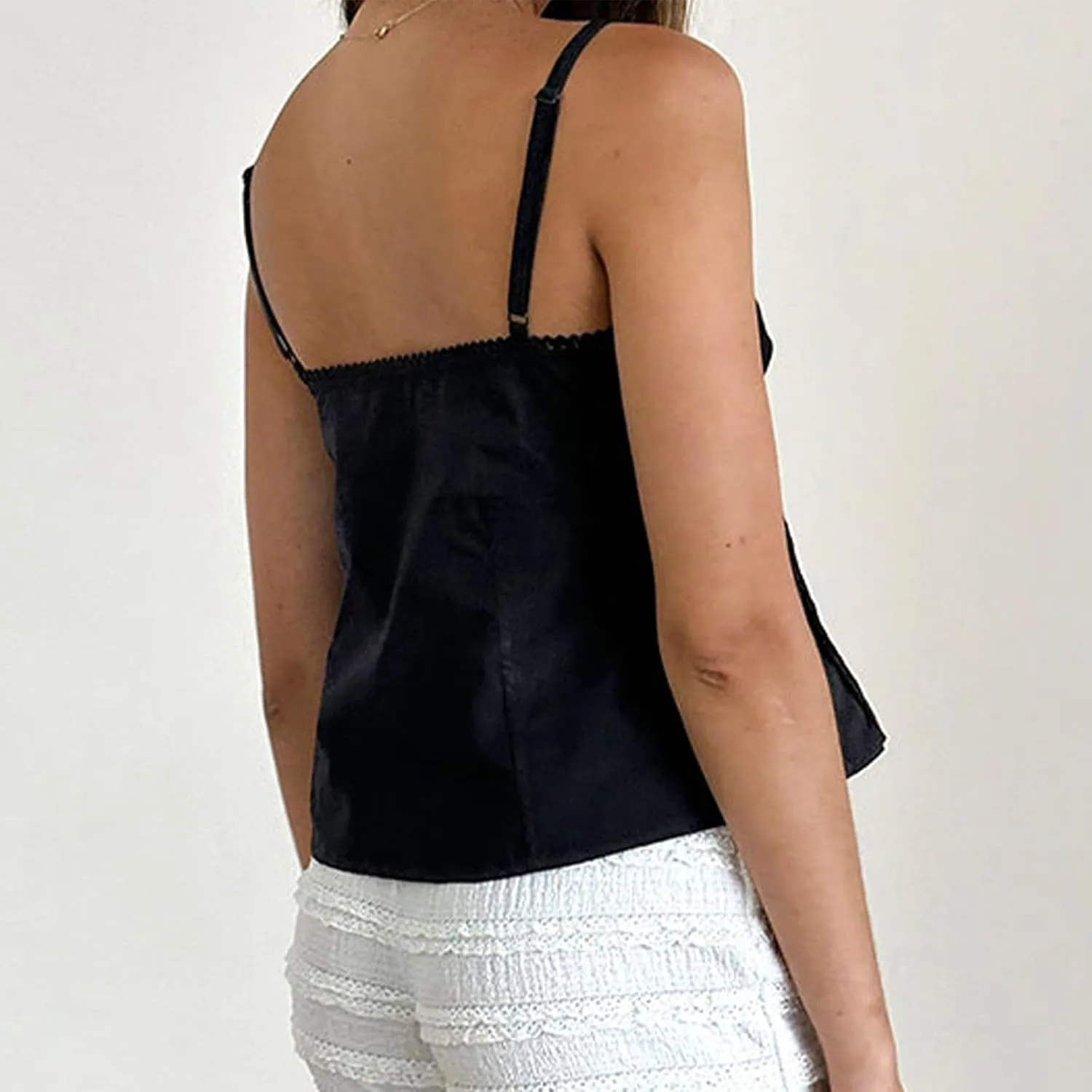Women Summer Y2K Camisoles Sexy V-Neck Cute Ruffle Babydoll Spaghetti Strap Tank Bustier Going Out Tops