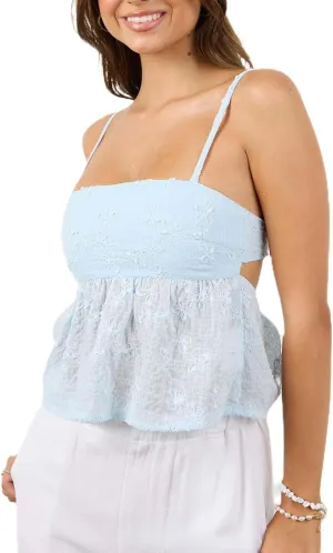 Women Y2k Embroidery Floral Square Neck Tank Tops Ruffle Flowy Summer Solid Camisole Backless Sleeveless Cami Shirt
