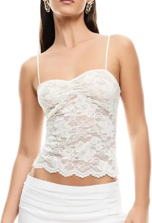 Women Y2k Sheer Lace Crop Tank Tops See Through Mesh Cami Sleeveless Spaghetti Strap Camisoles Going Out Bustier Top