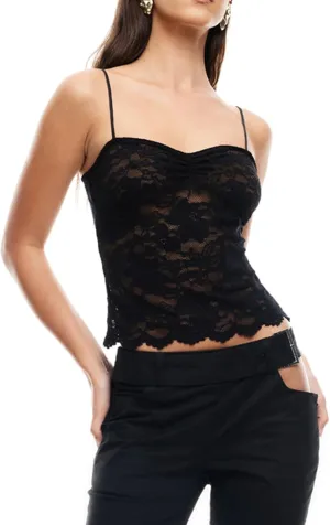 Women Y2k Sheer Lace Crop Tank Tops See Through Mesh Cami Sleeveless Spaghetti Strap Camisoles Going Out Bustier Top