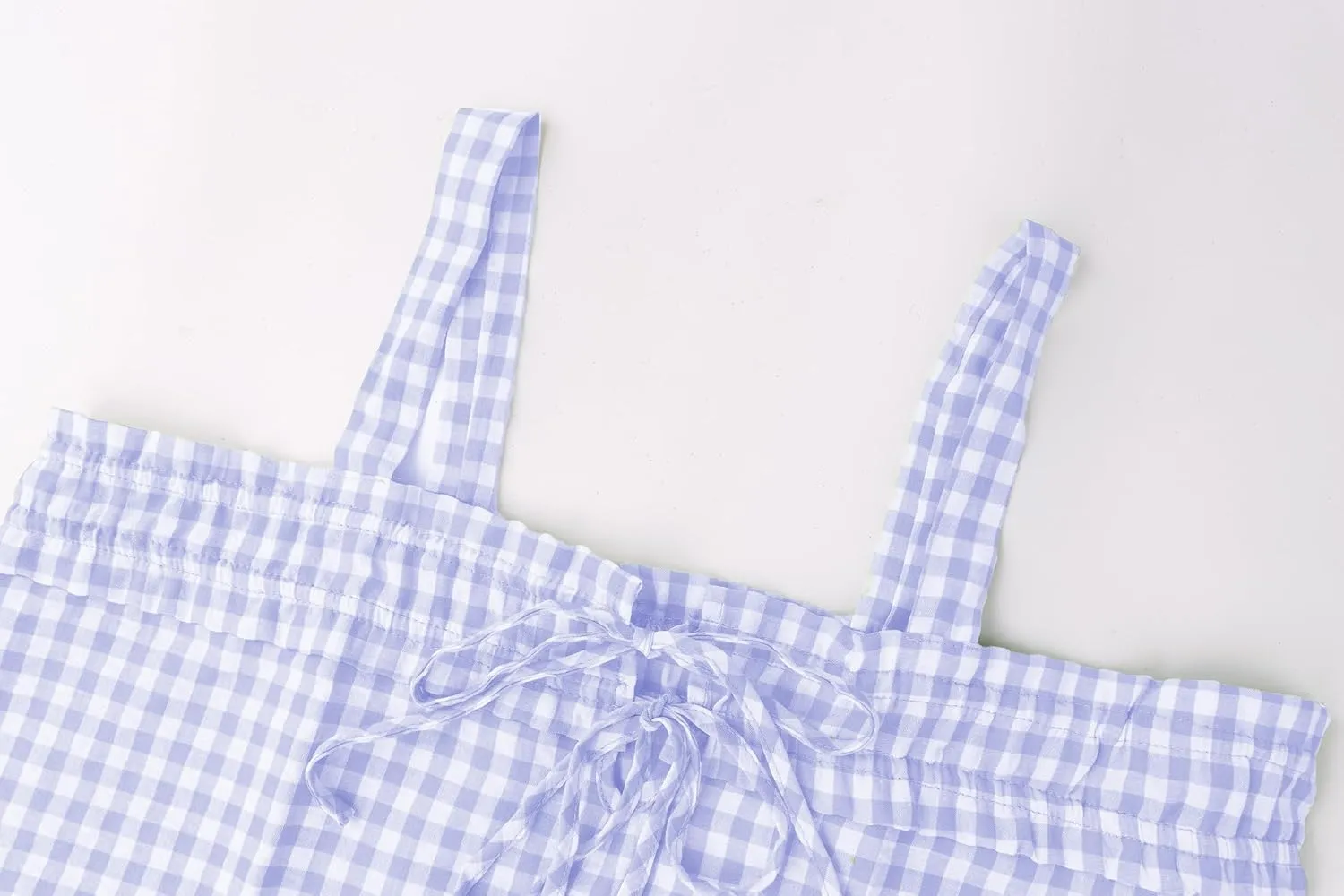 Women Y2K Tie Front Gingham Crop Tank Tops Square Neck Sleeveless Plaid Camisoles Summer Cute Backless Shirred Vest Shirt