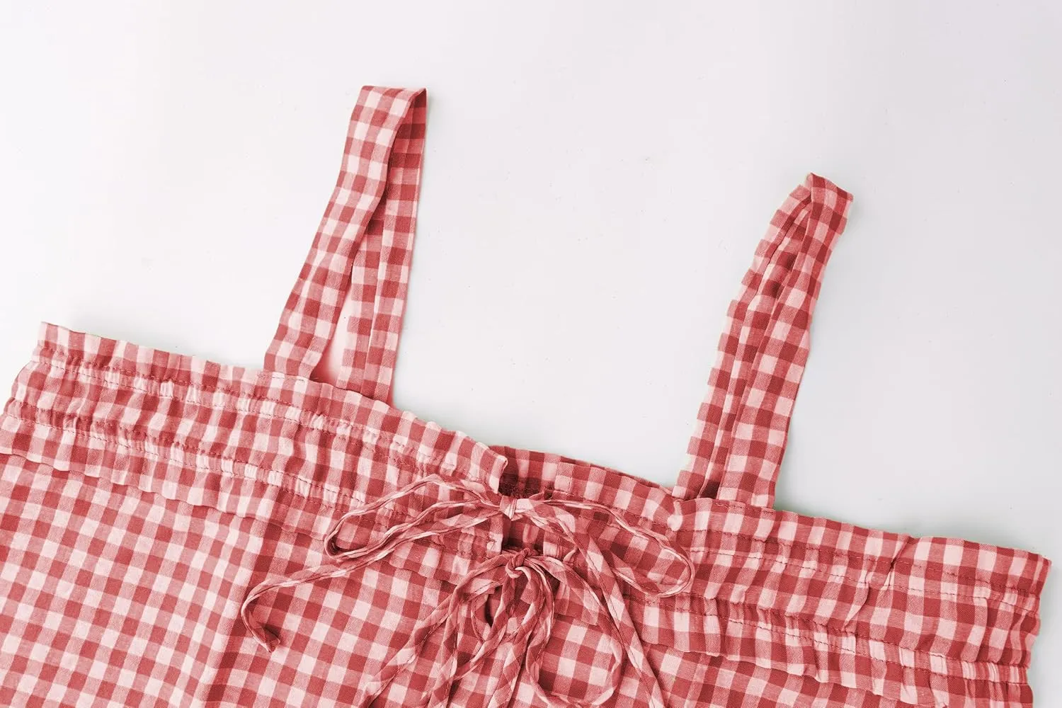 Women Y2K Tie Front Gingham Crop Tank Tops Square Neck Sleeveless Plaid Camisoles Summer Cute Backless Shirred Vest Shirt