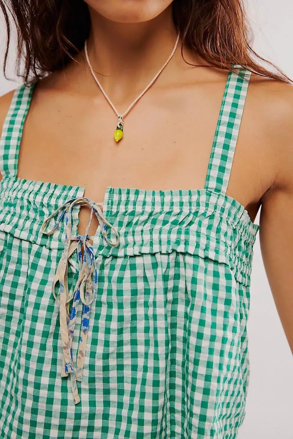 Women Y2K Tie Front Gingham Crop Tank Tops Square Neck Sleeveless Plaid Camisoles Summer Cute Backless Shirred Vest Shirt